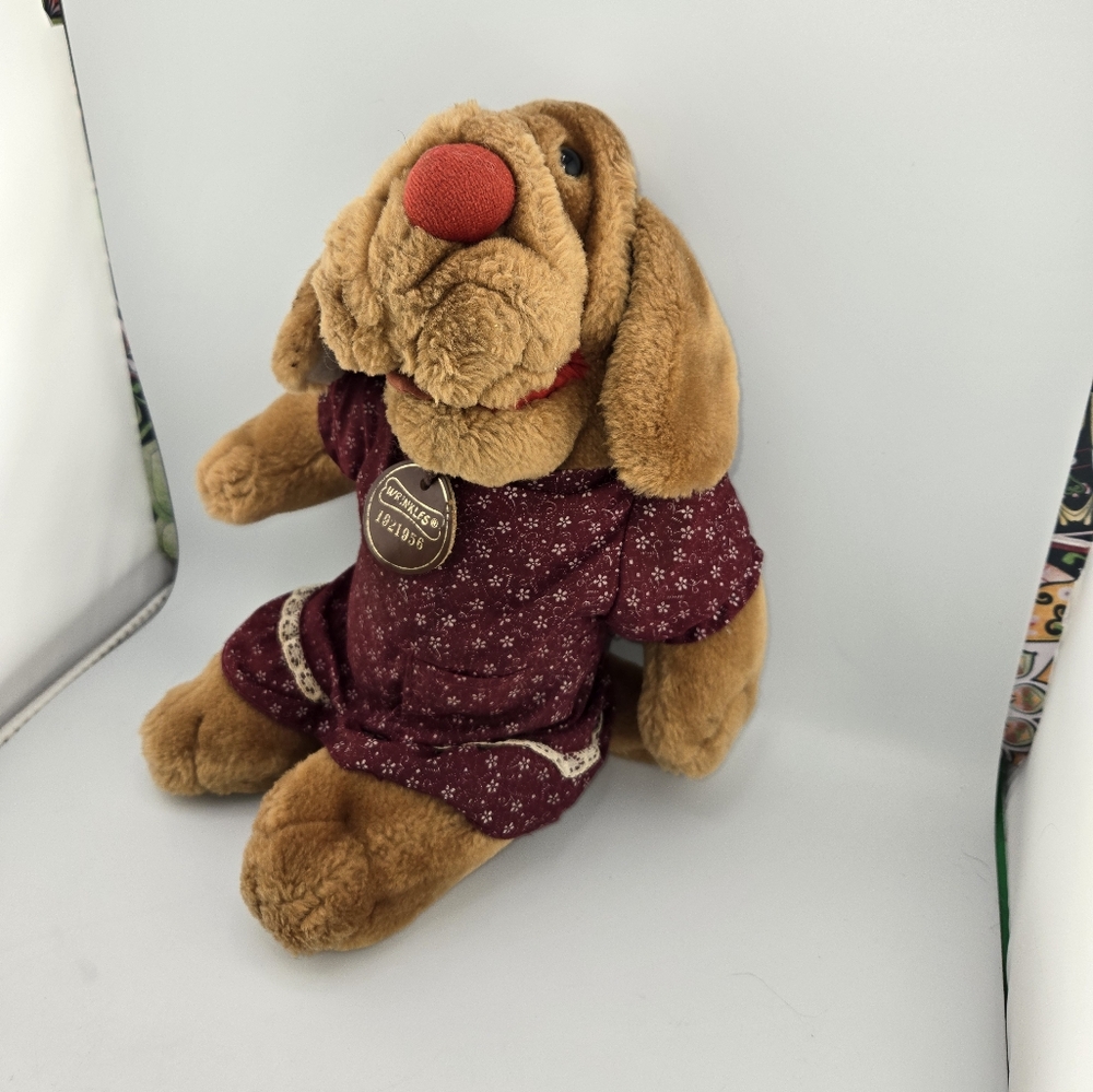 Vintage Puppet Gund Brown Plush Dog Toy in Burgundy Outfit